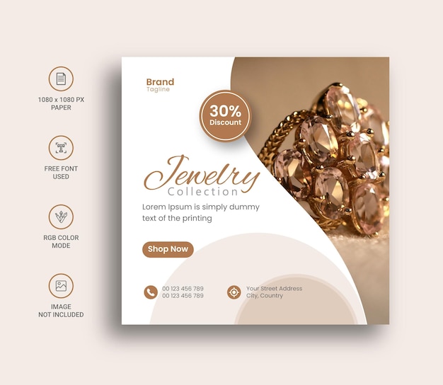 Jewelry Social Media Instagram Post Banner or Square Flyer Design