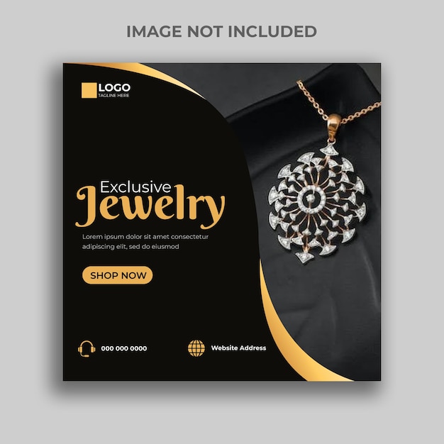 Vector jewelry social media post, web banner, or square flyer design template