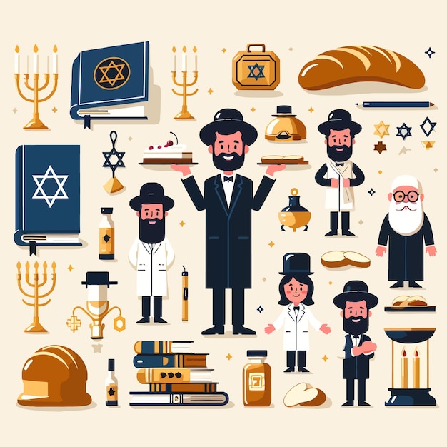 Vector jewish clipart flat vector illustration background