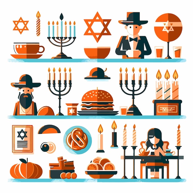 Vector jewish clipart flat vector illustration background