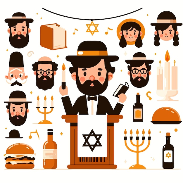 Vector jewish clipart flat vector illustration background