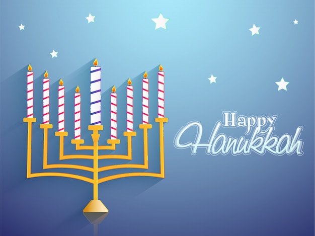 Vector jewish holiday hanukkah with menorah on blue.