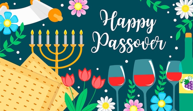 Jewish holiday Passover banner design with floral decoration Happy Passover greeting card