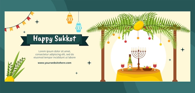 Vector jewish holiday sukkot cover template hand drawn cartoon flat illustration