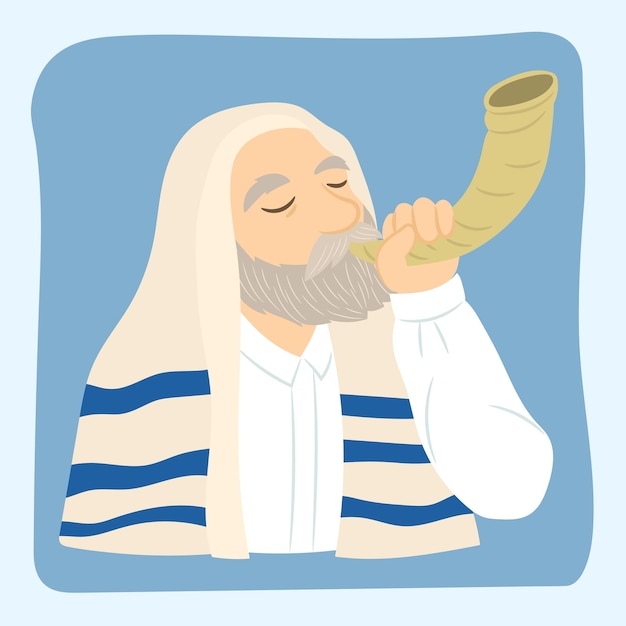 Jewish man blowing the Shofar. Religious symbol.