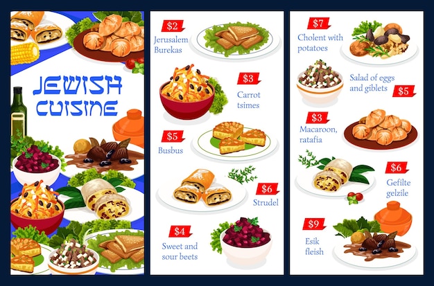 Jewish meals vector menu template israelite food