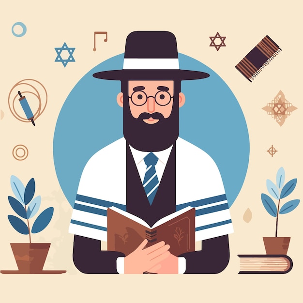 Vector jewish rabbi character design flat vector illustration