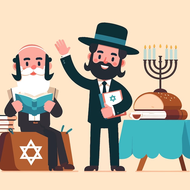 Vector jewish rabbi character design flat vector illustration