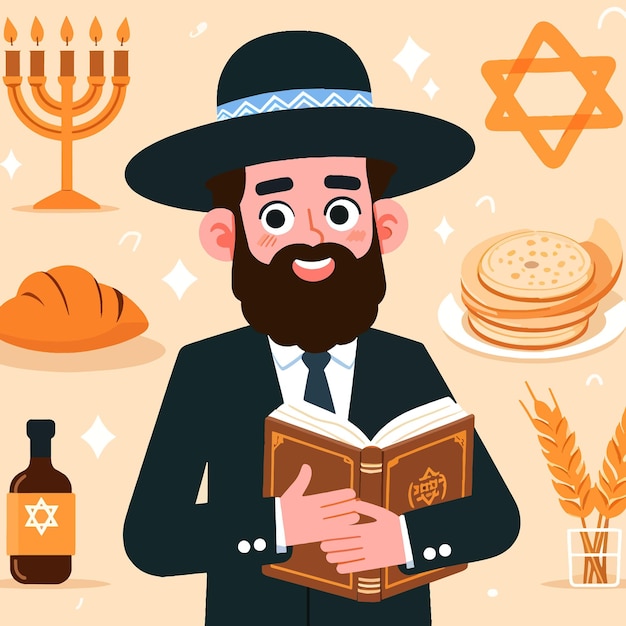 Vector jewish rabbi character design flat vector illustration