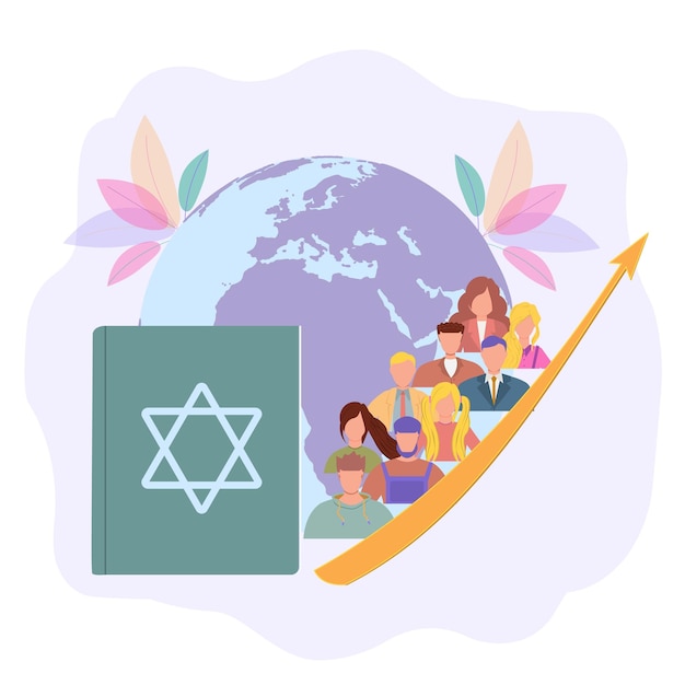 Jews read about religion Holy Book of Torah Judaism Jewish beliefs about Jesus Colorful vector illustration