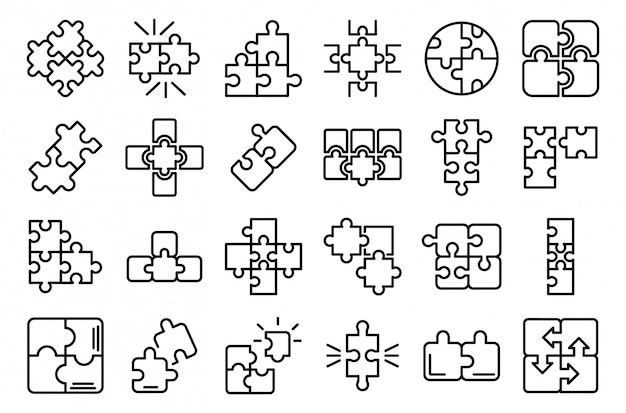 Jigsaw icons set, outline style