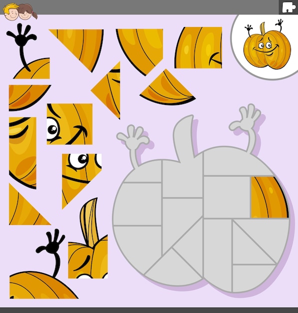 Jigsaw puzzle game with cartoon pumpkin character