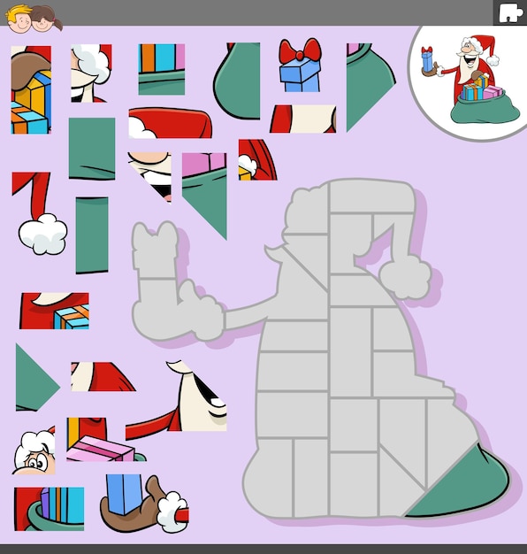 jigsaw puzzle game with Santa Claus character with sack of presents on Christmas time