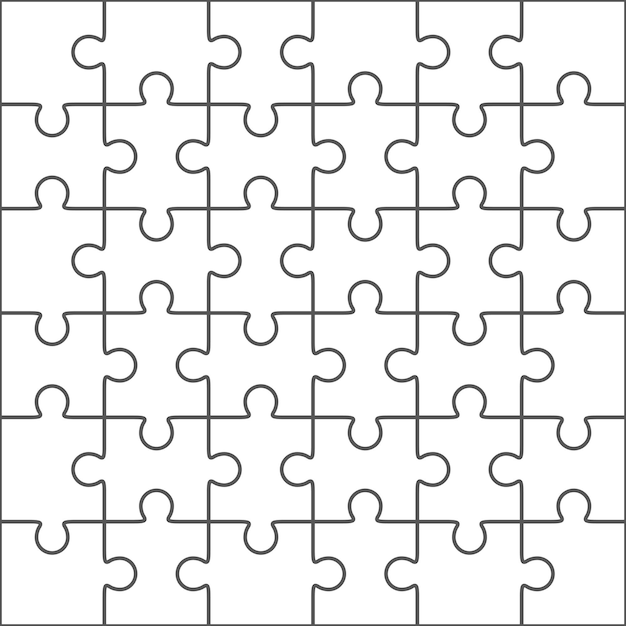 Jigsaw puzzle vector, blank simple template, 36 pieces