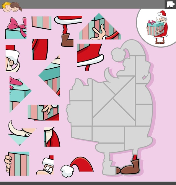 jigsaw puzzle with cartoon Santa Claus with present