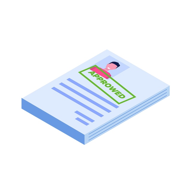 Job application Approved document paper. isometric illustration