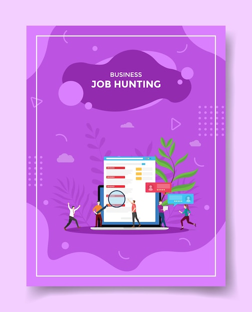 Vector job hunting concept people magnifier vacancy on laptop