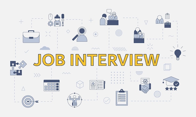 Job interview concept with icon set with big word or text on center