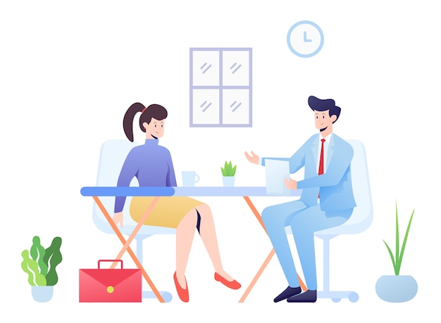 Job Interview  Illustration, a Candidate Interviewed by the Manager.