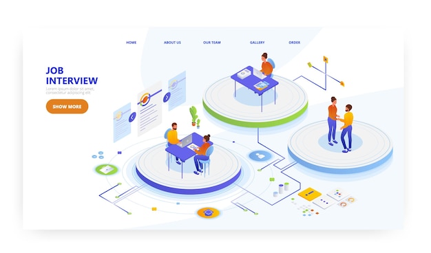 Job interview with candidate landing page design website banner vector template employment human res