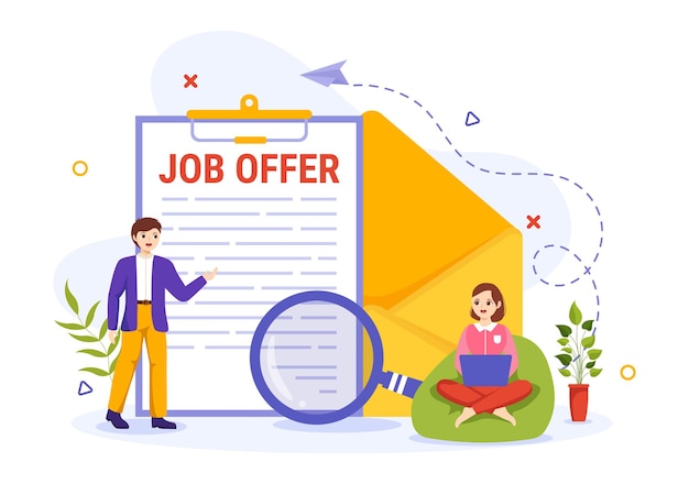 Job Offer Vector Illustration with Businessman Recruitment Search and Vacancy at a Company Templates