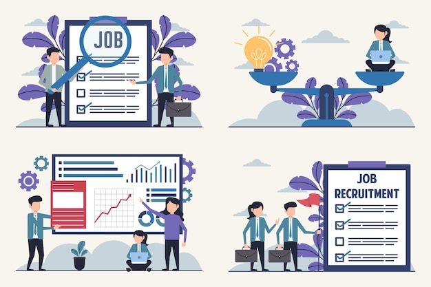 Job Recruitment and Business Analysis Illustration Set