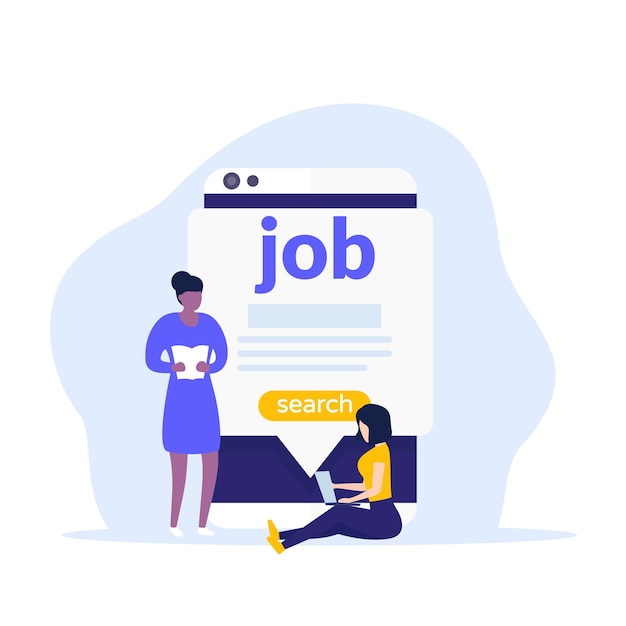 Job search, phone and women, vector art