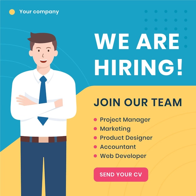 Job vacancy banner with businessman illustration