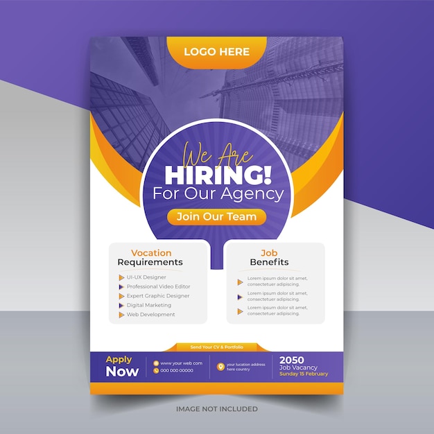 job vacancy hiring flyer or poster for social media circular post banner template design