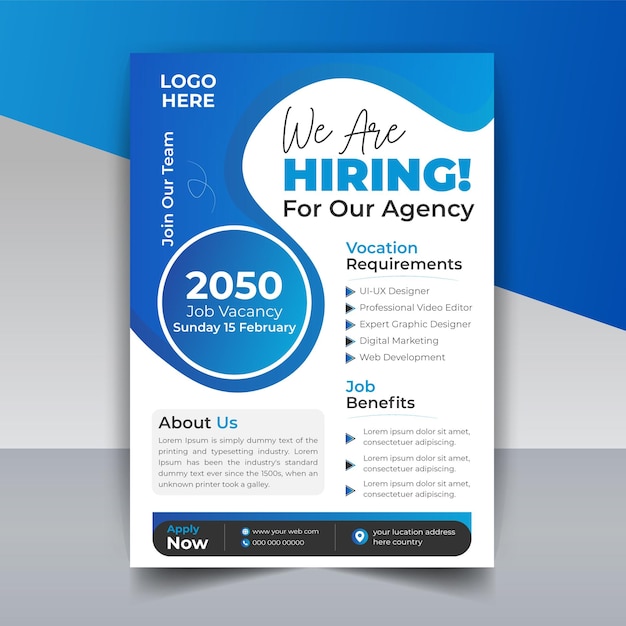 job vacancy hiring flyer or poster for social media circular post banner template design