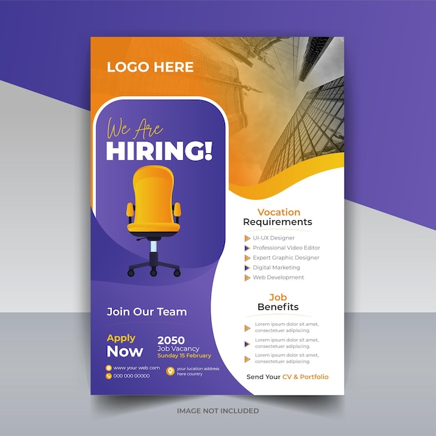 job vacancy hiring flyer or poster for social media circular post banner template design