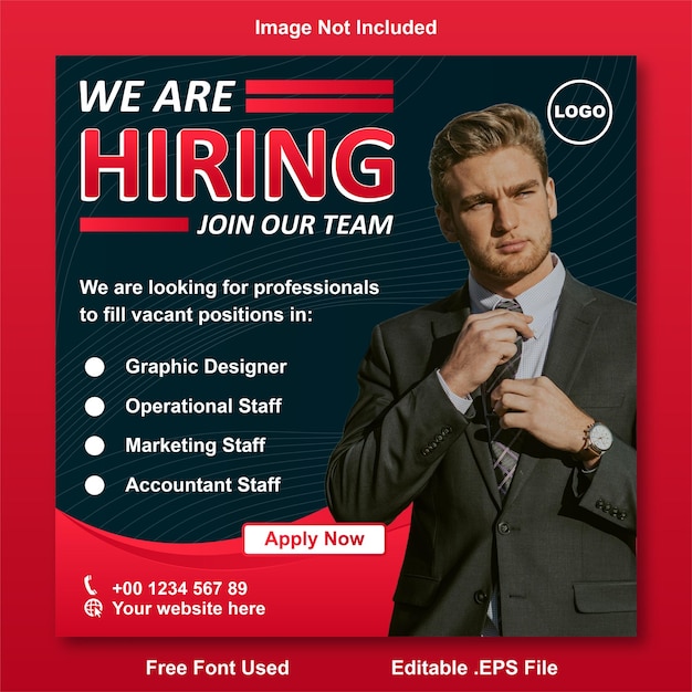 Job vacancy we are hiring banner recruitment square social media post template poster banner