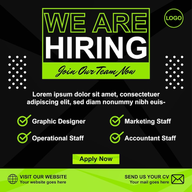 Job vacancy we are hiring banner social media post template vector template modern black green