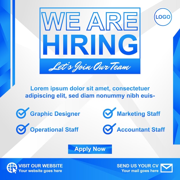 Job vacancy we are hiring banner social media post template vector template modern blue