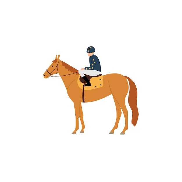 Jockey is sitting on a racehorse standing