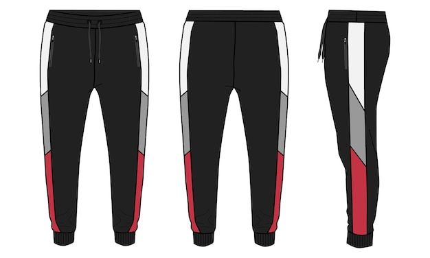 Jogger Sweatpants technical fashion flat sketch vector illustration black color template