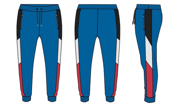 Jogger Sweatpants technical fashion flat sketch vector illustration Blue color template