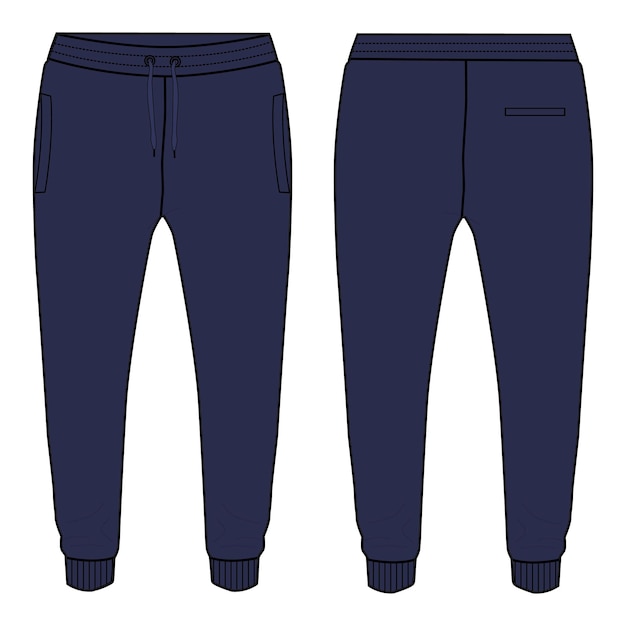 Jogger Sweatpants technical fashion flat sketch vector illustration navy color template