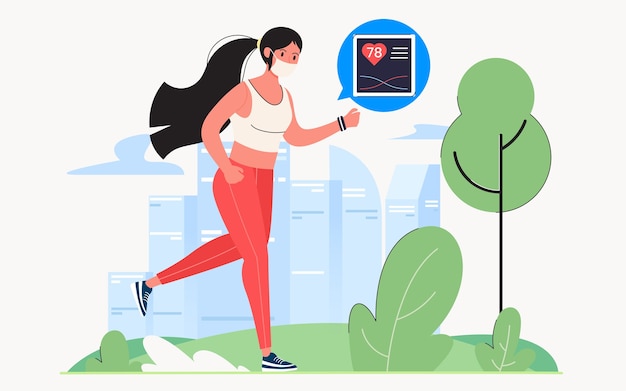 jogging in the park to keep fit during quarantine, modern flat illustration design concept for website pages or backgrounds