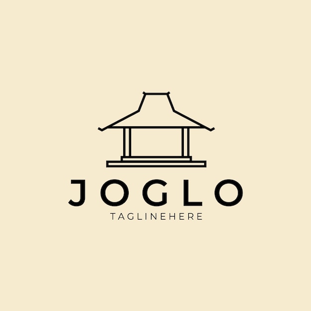 Joglo house with line art logo icon template design