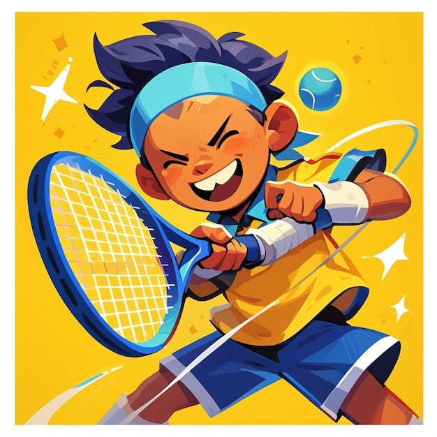 A Johannesburg boy plays squash in cartoon style