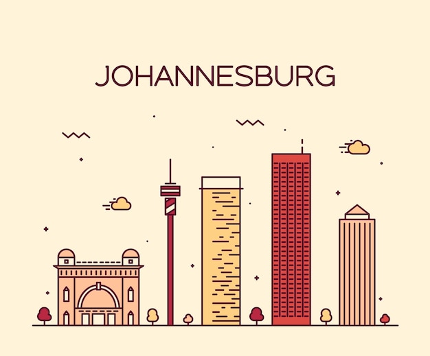 Johannesburg skyline, detailed silhouette. Trendy vector illustration, linear style.