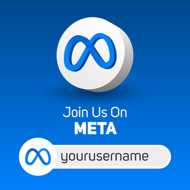 Join us on metaverse or meta square banner with 3d logo and username box New facebook logo