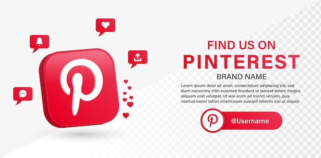 join us on pinterest 3d logo icon social media logos banner and notification icons in speech bubble