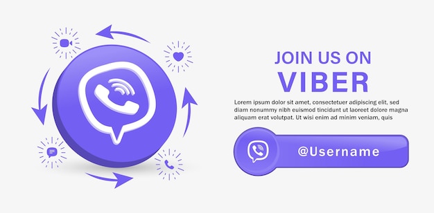 Join us on viber social media banner with 3d logo and notification icons video message chat