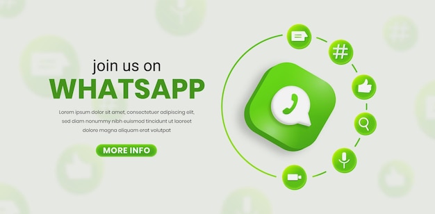 join us on whatsapp 3d whatsapp logo with social media icon whatsapp square banner for instagram