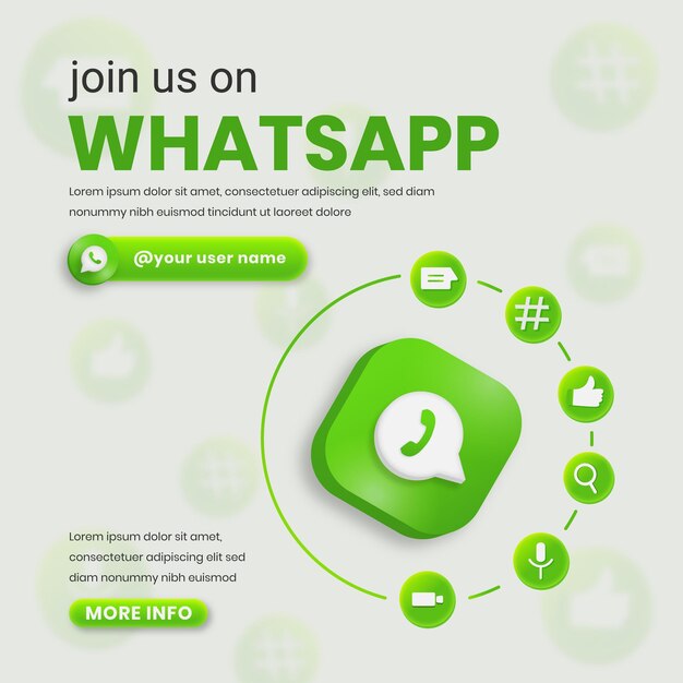 Vector join us on whatsapp 3d whatsapp logo with social media icon whatsapp square banner for instagram