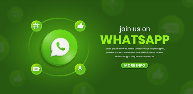 join us on whatsapp 3d whatsapp logo with social media icon whatsapp square banner for social med