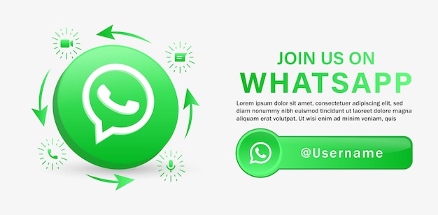 Join us on whatsapp social media banner with 3d logo and notification icons video message chat