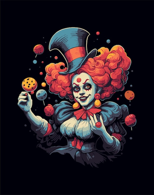 joker woman creepy clown vector halloween t shirt illustration